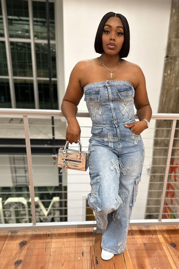 Cross Paths Denim Jumpsuit